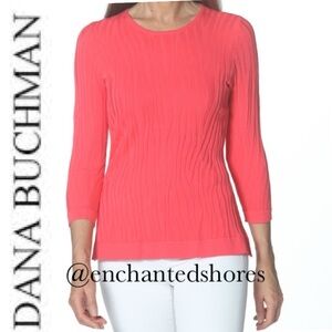 All Season Knit Sweater Textured Crew Coral Pink Orange Dana Buchman Size Medium